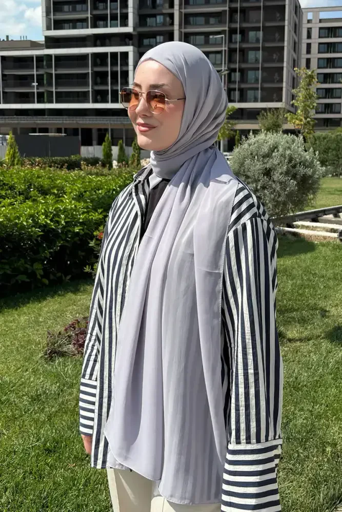 Krep Şifon Şal - Gri - MADAME POLO