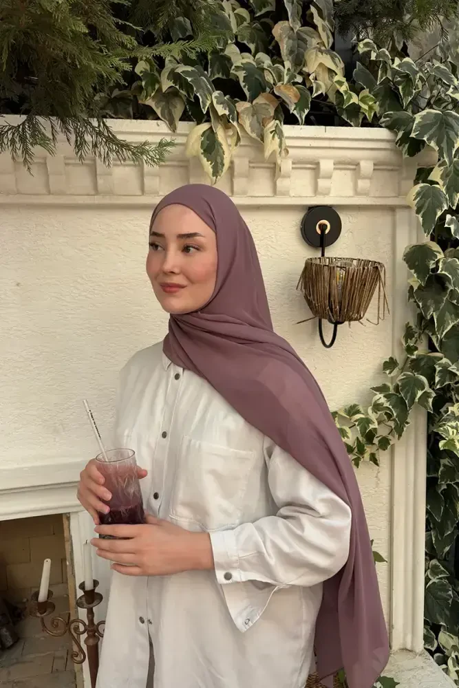 Krep Şifon Şal - Gül Kurusu - 1