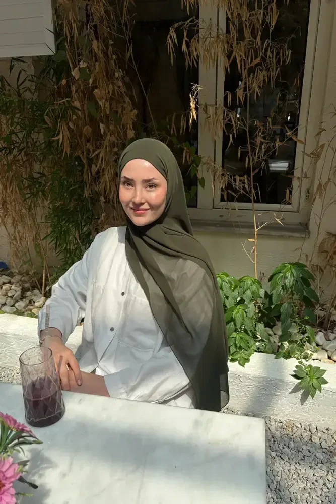 Krep Şifon Şal - Haki - MADAME POLO