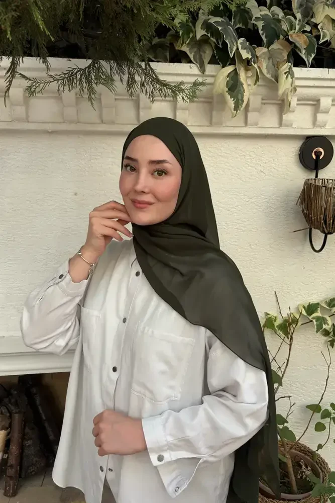 Krep Şifon Şal - Haki - MADAME POLO