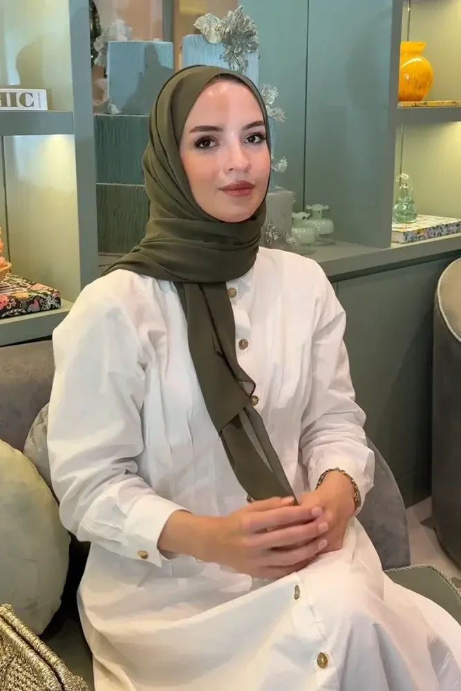 Krep Şifon Şal - Haki - MADAME POLO