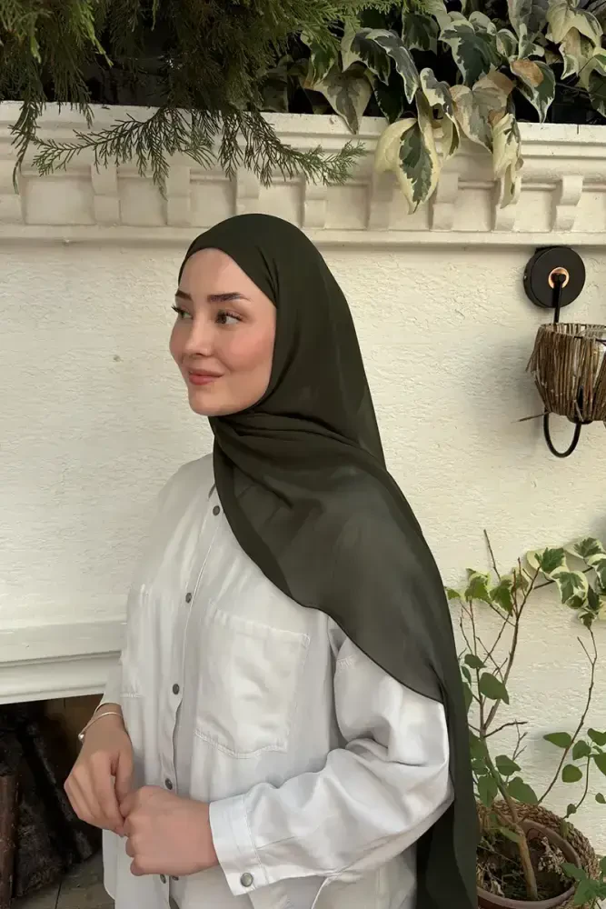 Krep Şifon Şal - Haki - 5