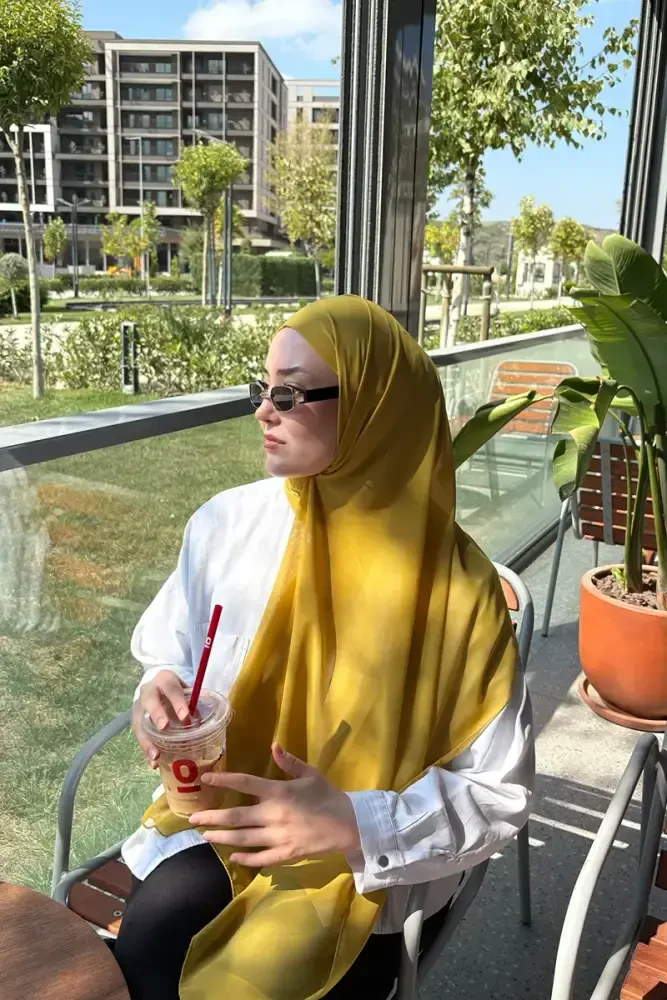 Krep Şifon Şal - Hardal - MADAME POLO