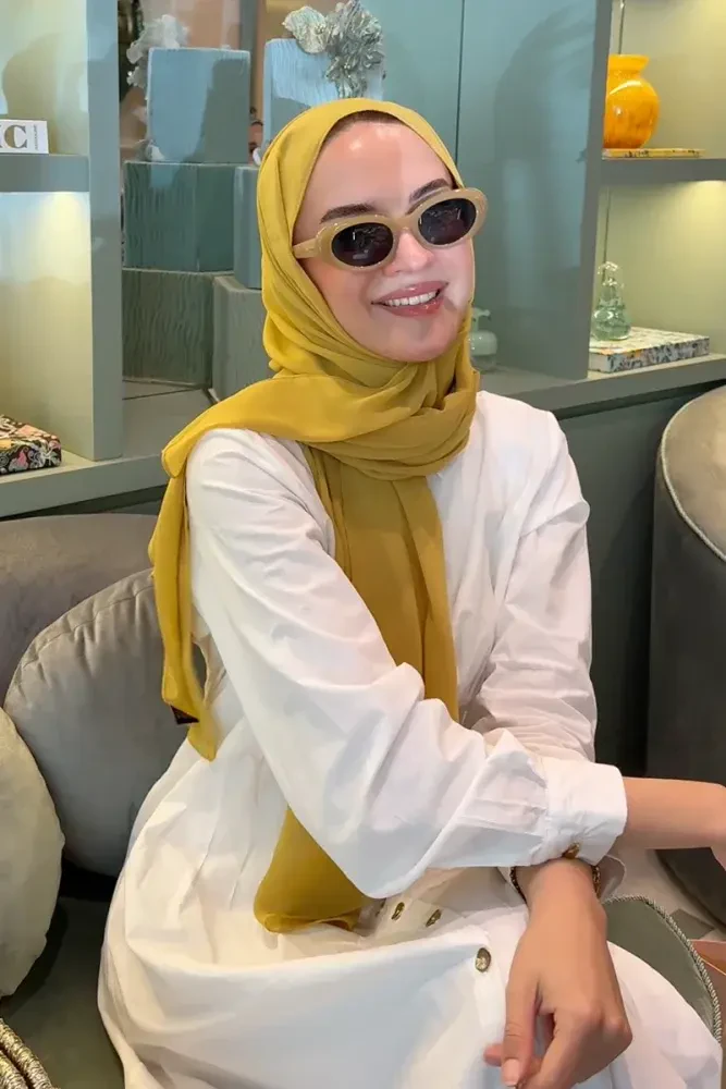 Krep Şifon Şal - Hardal - MADAME POLO