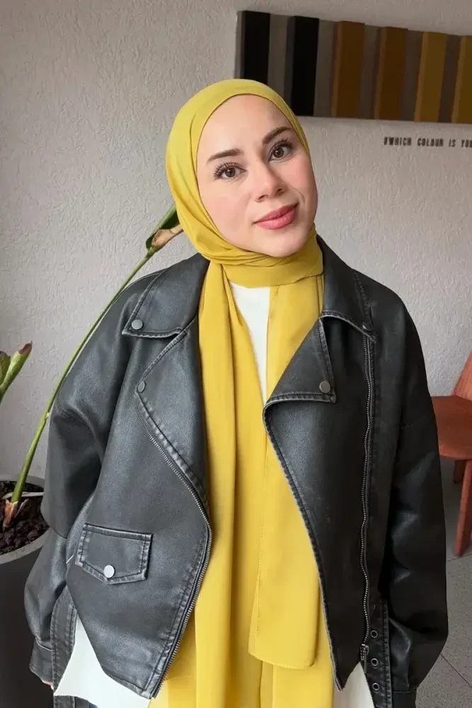 Krep Şifon Şal - Hardal - MADAME POLO