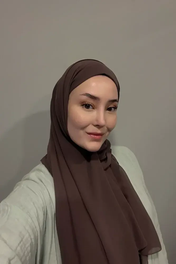 Krep Şifon Şal - Kahverengi - 5