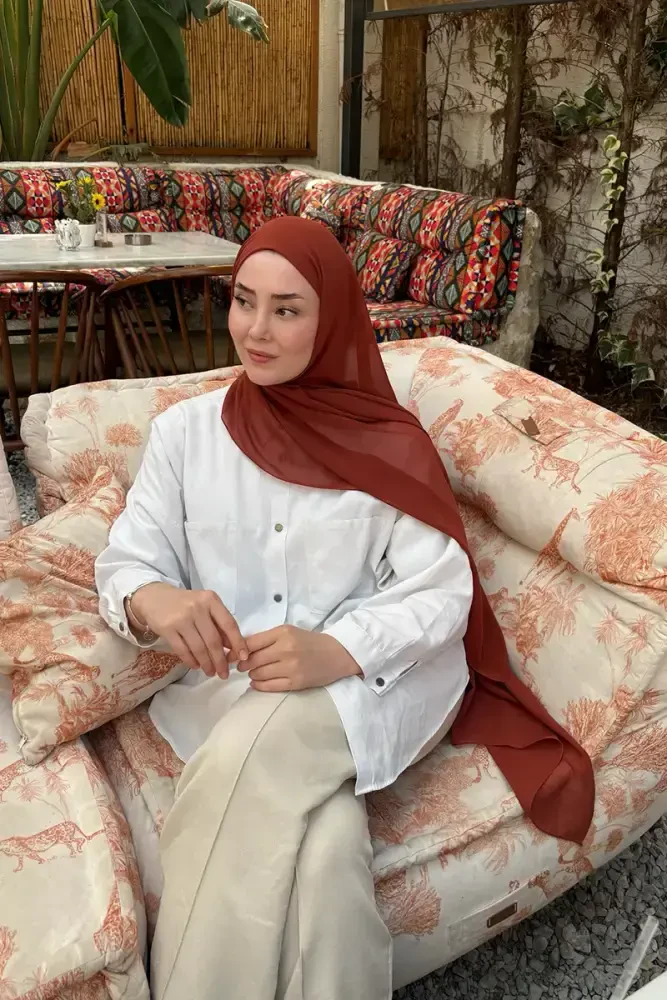 Krep Şifon Şal - Kiremit - MADAME POLO