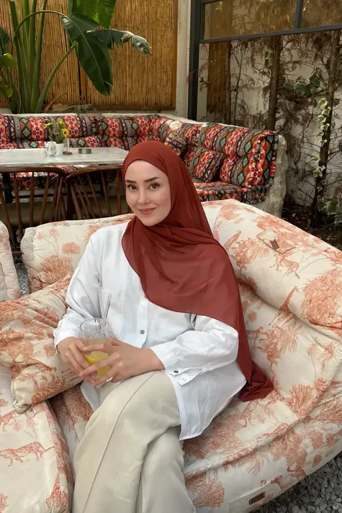 Krep Şifon Şal - Kiremit - MADAME POLO