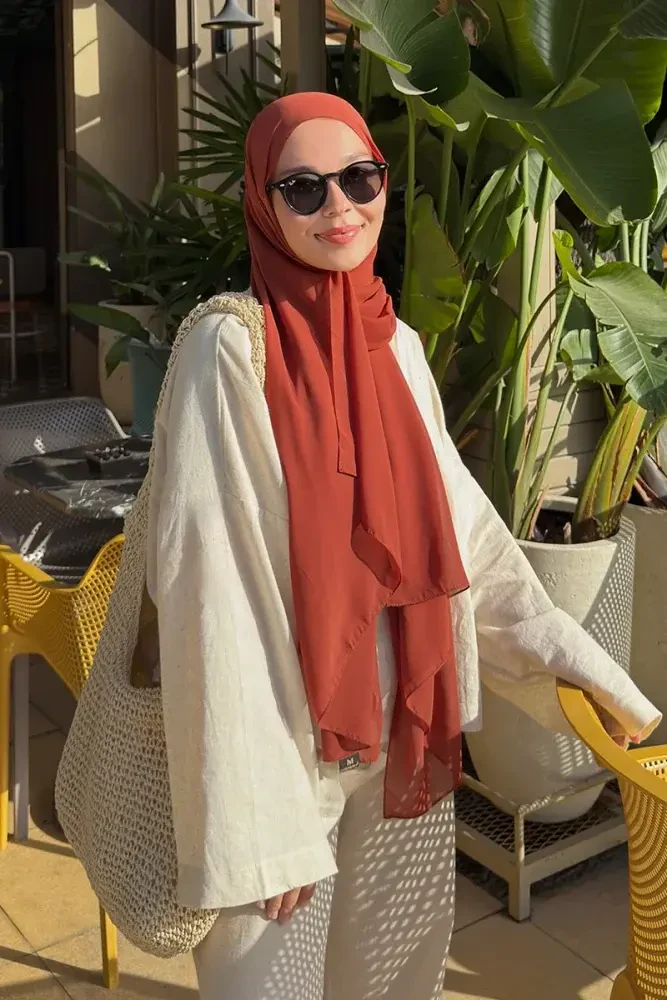 Krep Şifon Şal - Kiremit - MADAME POLO