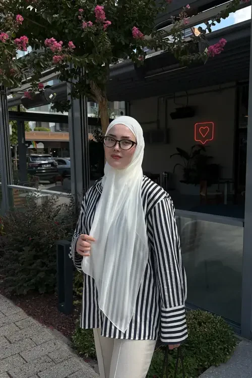 Krep Şifon Şal - Kırık Beyaz 