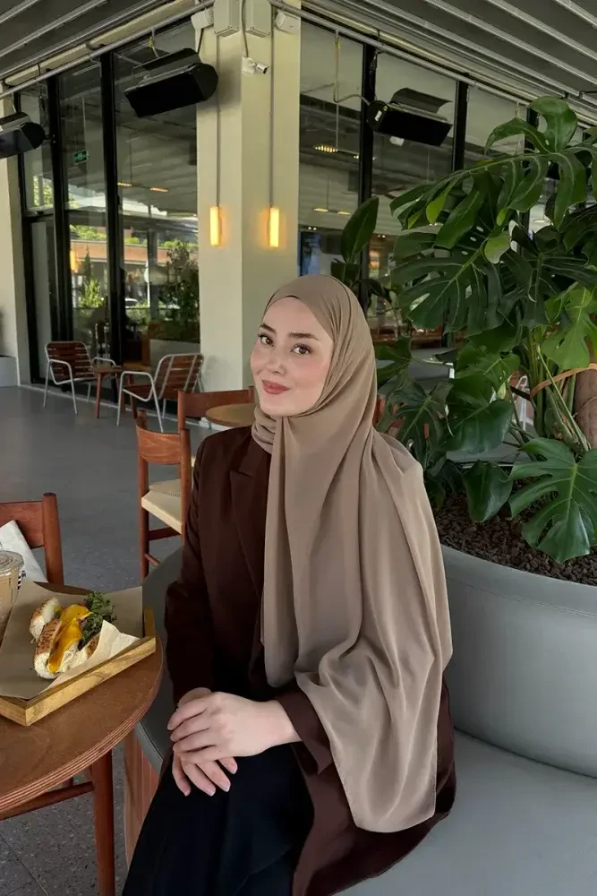 Krep Şifon Şal - Koyu Bej - MADAME POLO