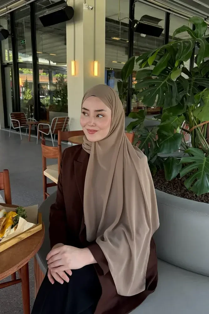 Krep Şifon Şal - Koyu Bej - MADAME POLO