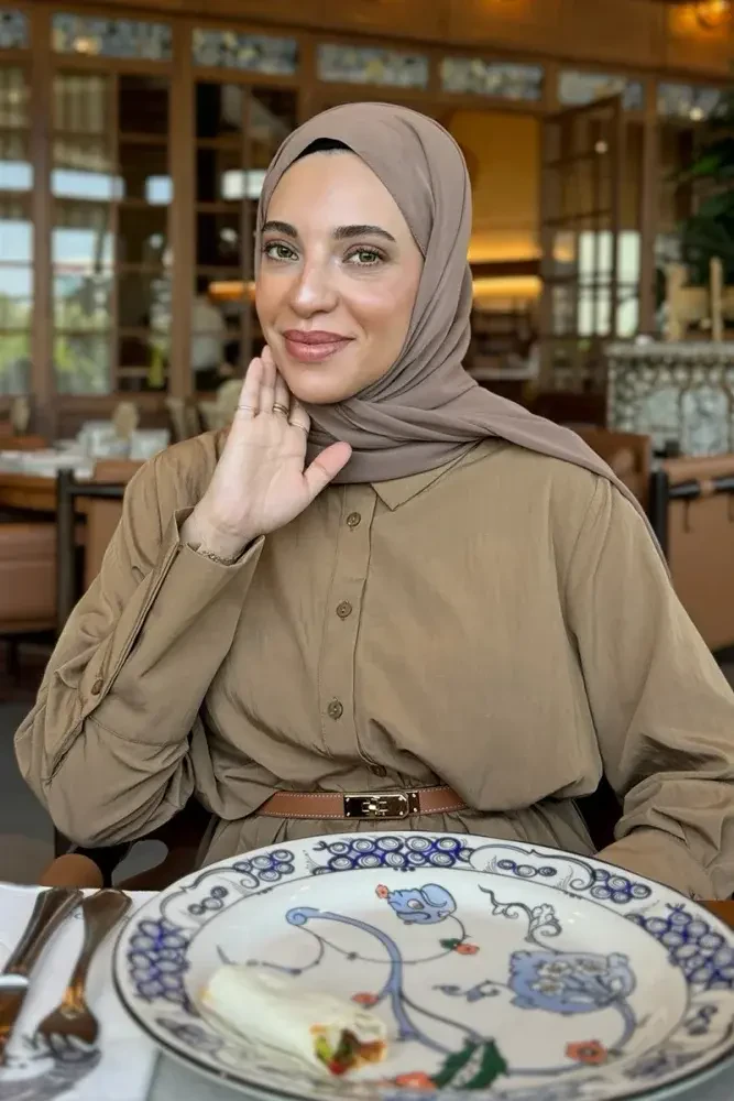 Krep Şifon Şal - Koyu Bej - MADAME POLO