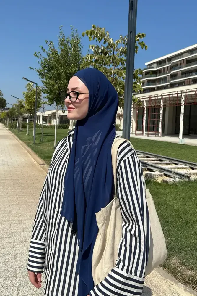 Krep Şifon Şal - Lacivert - MADAME POLO