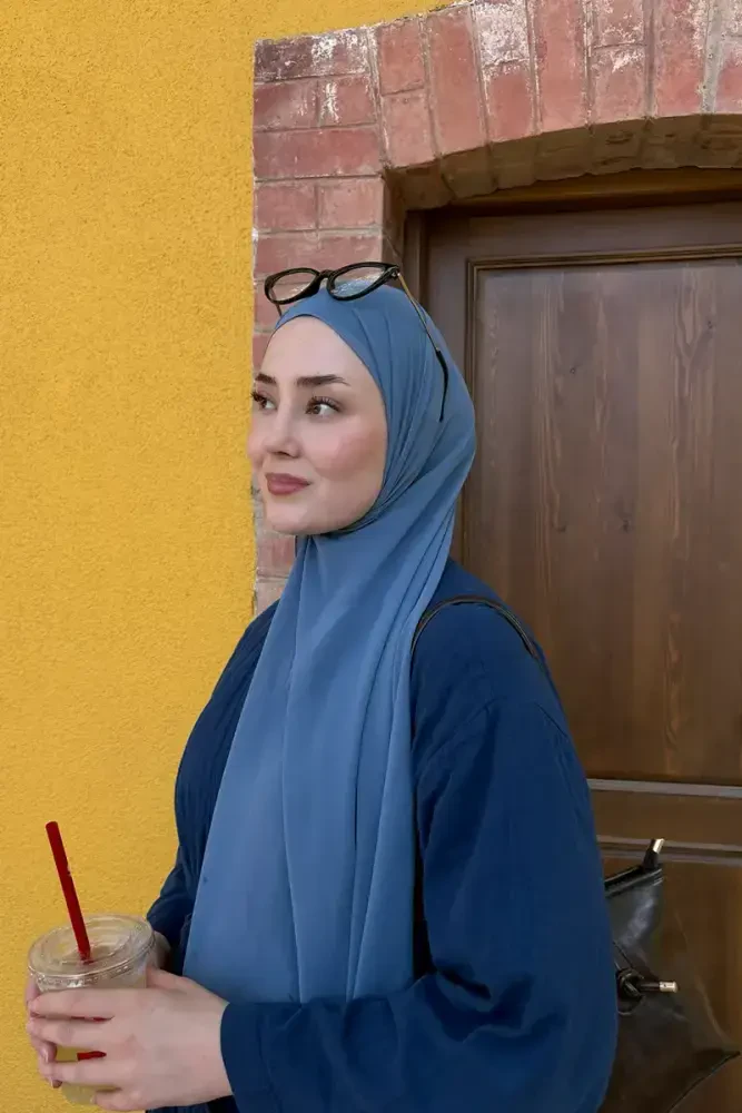 Krep Şifon Şal - Mavi - MADAME POLO