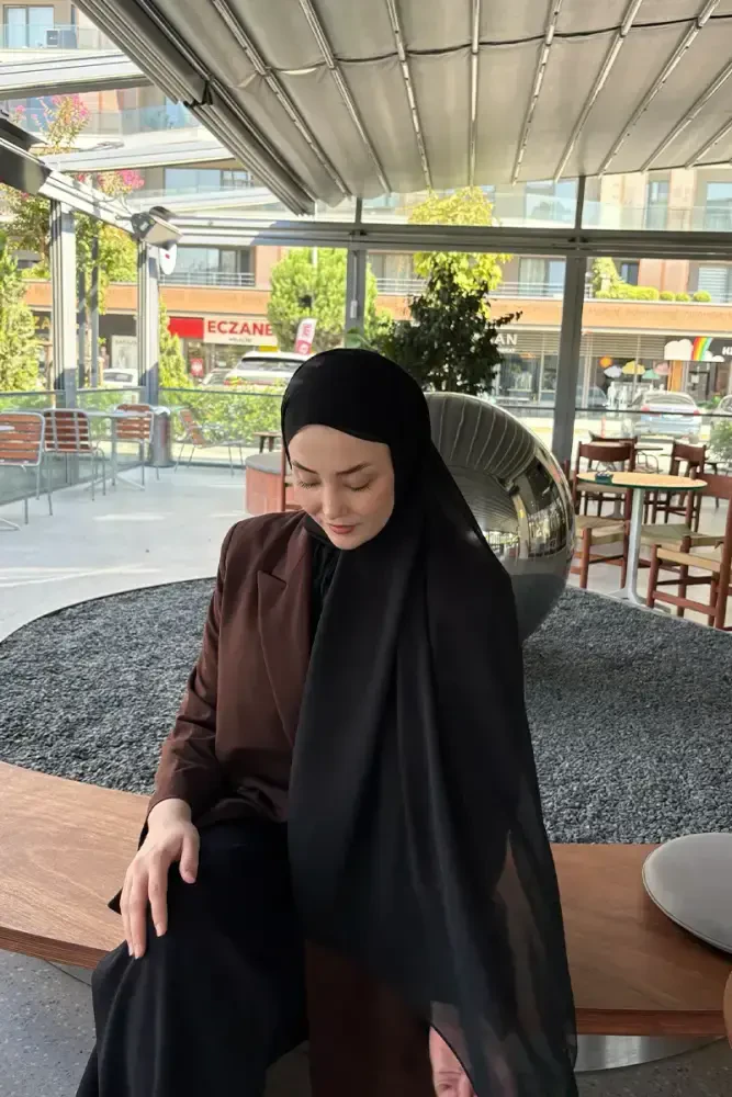 Krep Şifon Şal - Siyah - MADAME POLO