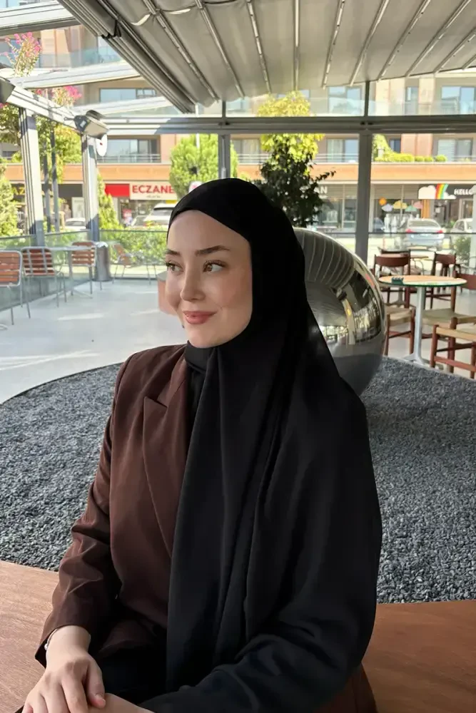 Krep Şifon Şal - Siyah - MADAME POLO