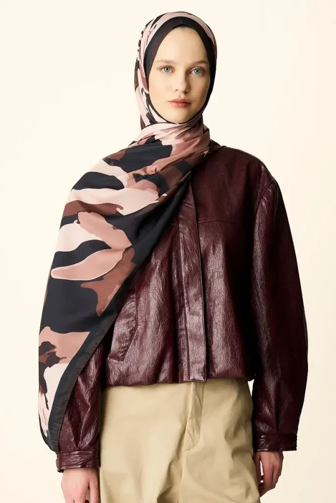 Liva Desenli Pamuk Dokulu Şal - Acı Kahve - 4