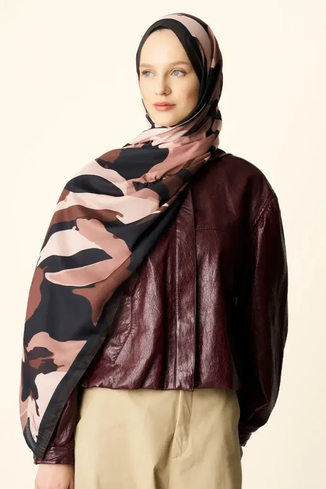 Liva Desenli Pamuk Dokulu Şal - Acı Kahve - MADAME POLO