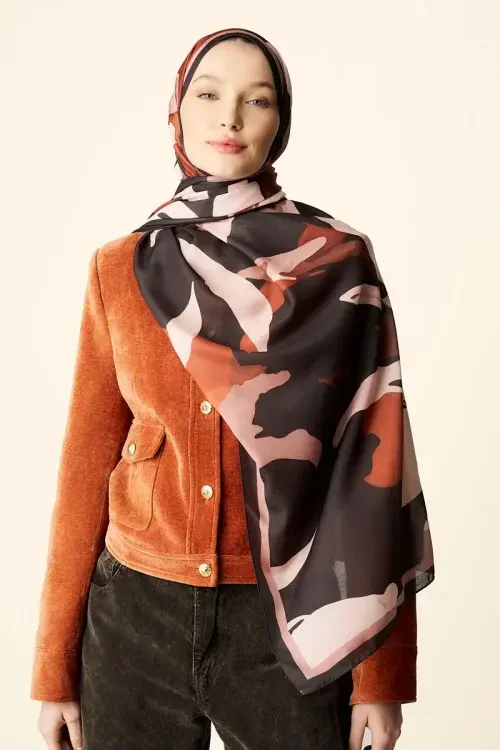 Liva Desenli Pamuk Dokulu Şal - Kahverengi 