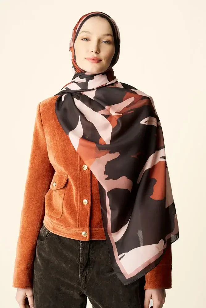 Liva Desenli Pamuk Dokulu Şal - Kahverengi - MADAME POLO