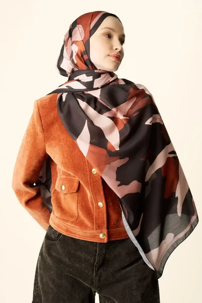 Liva Desenli Pamuk Dokulu Şal - Kahverengi - MADAME POLO