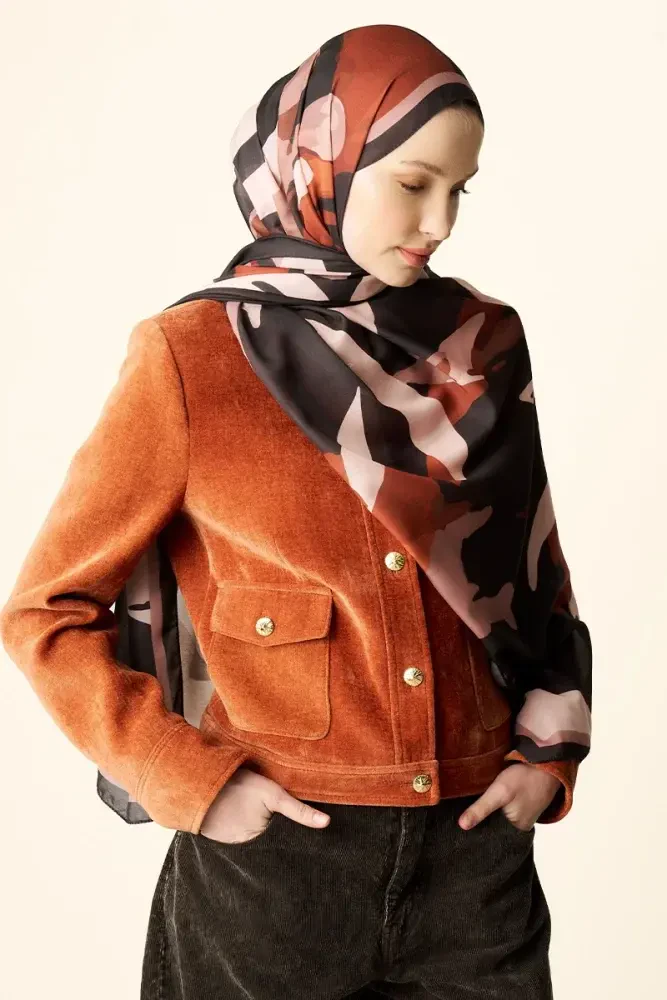 Liva Desenli Pamuk Dokulu Şal - Kahverengi - MADAME POLO