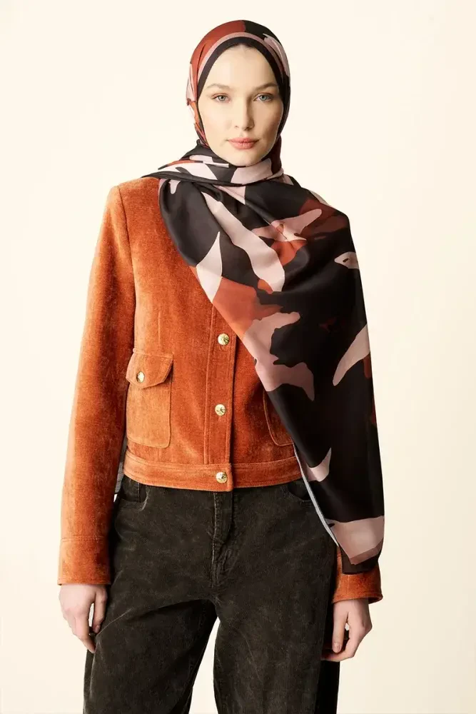 Liva Desenli Pamuk Dokulu Şal - Kahverengi - 4