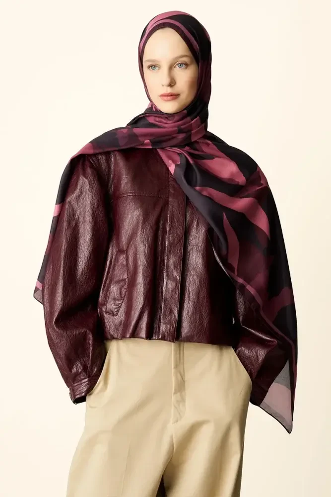 Liva Desenli Pamuk Dokulu Şal - Mürdüm - 2