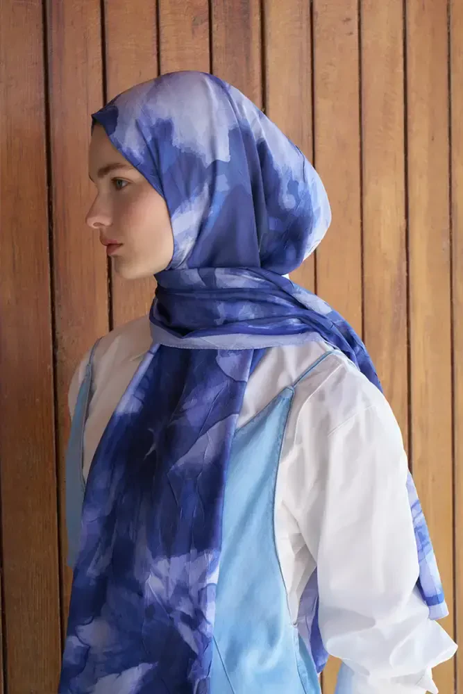 Kübra Kuş Live Garden Desen Şal - Lacivert - 5