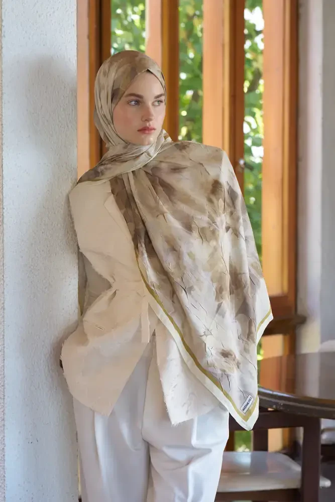 Live Garden Desen Şal - Yağ Yeşili - MADAME POLO