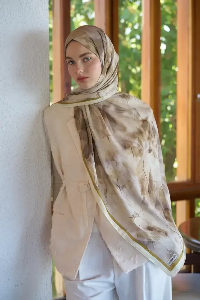 Live Garden Desen Şal - Yağ Yeşili - MADAME POLO