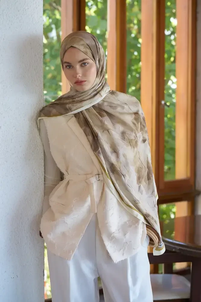 Live Garden Desen Şal - Yağ Yeşili - MADAME POLO