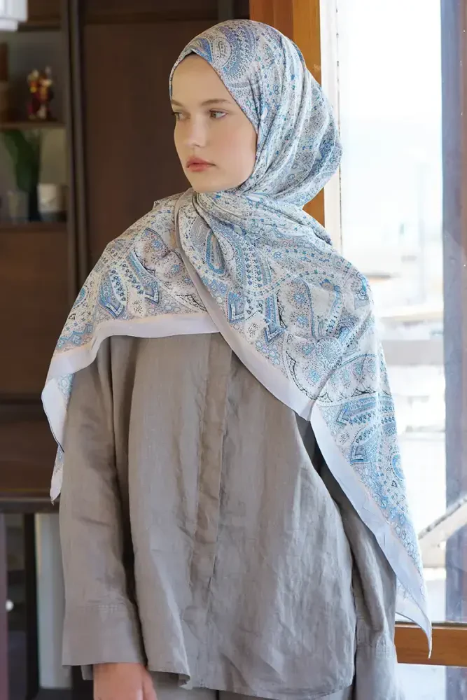 Live Siena Desen Şal - Açık Mavi - 4
