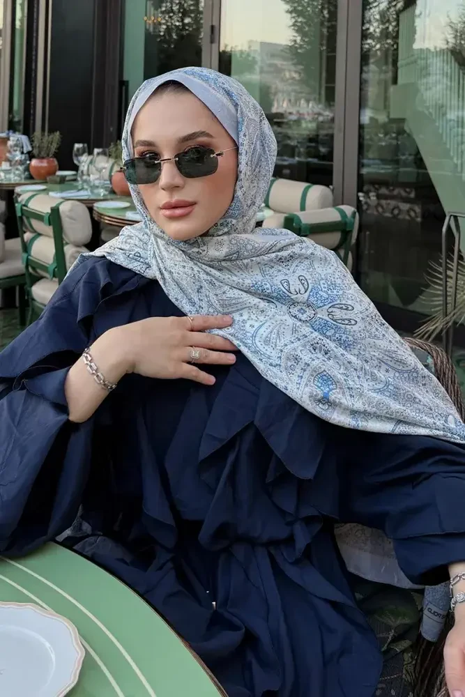 Live Siena Desen Şal - Açık Mavi - MADAME POLO