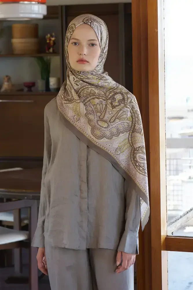 Live Siena Desen Şal - Haki - MADAME POLO