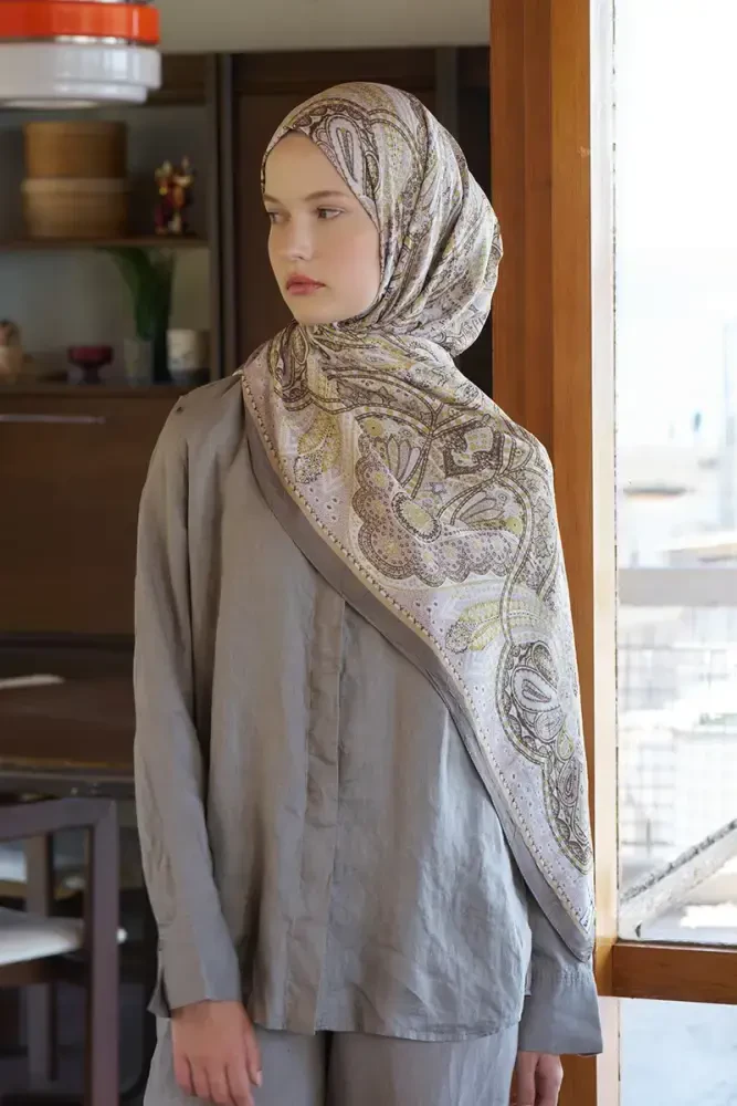 Live Siena Desen Şal - Haki - MADAME POLO