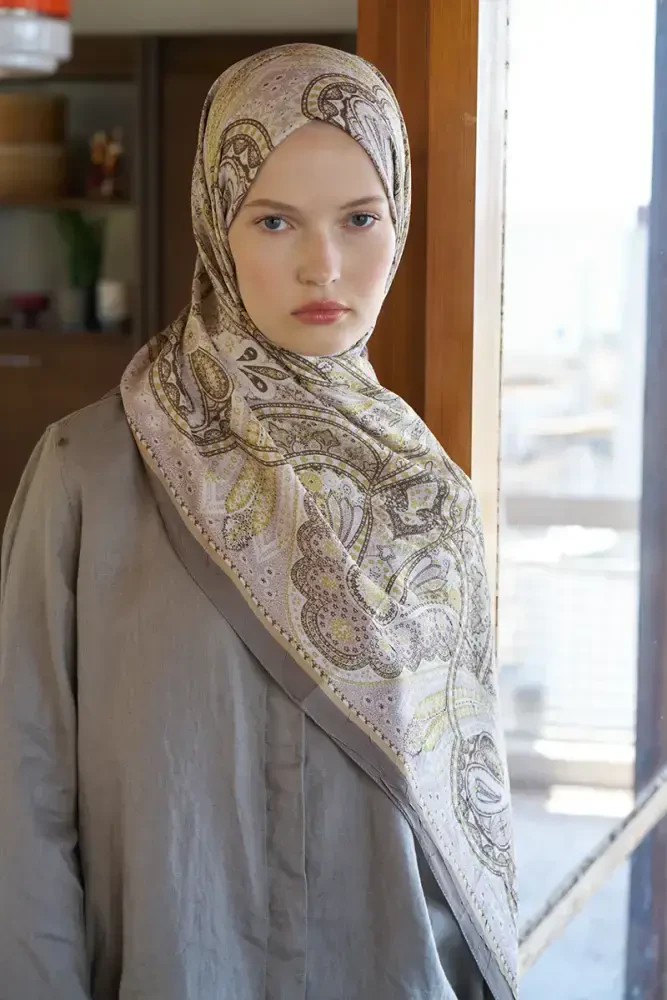 Live Siena Desen Şal - Haki - MADAME POLO