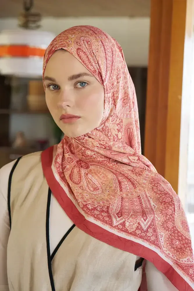 Live Siena Desen Şal - Kiremit - 1