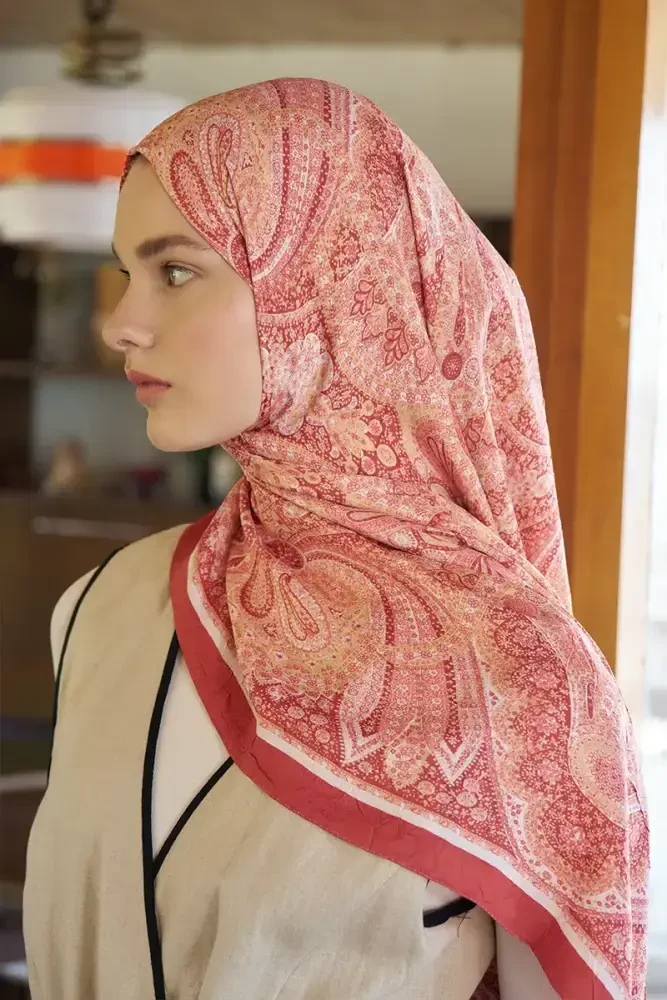 Live Siena Desen Şal - Kiremit - MADAME POLO