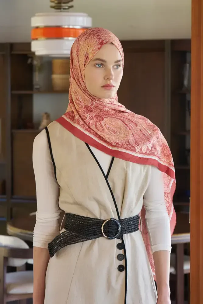 Live Siena Desen Şal - Kiremit - MADAME POLO