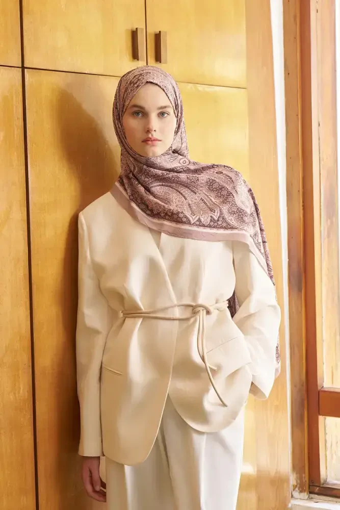 Live Siena Desen Şal - Koyu Bej - MADAME POLO