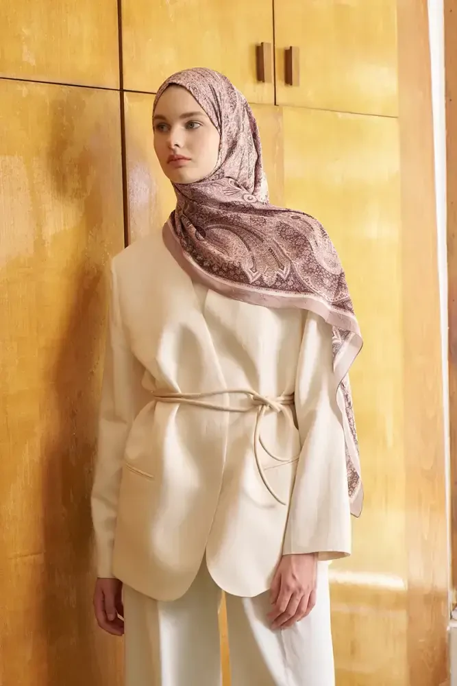 Live Siena Desen Şal - Koyu Bej - MADAME POLO