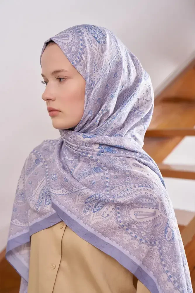 Live Siena Desen Şal - Mavi - MADAME POLO