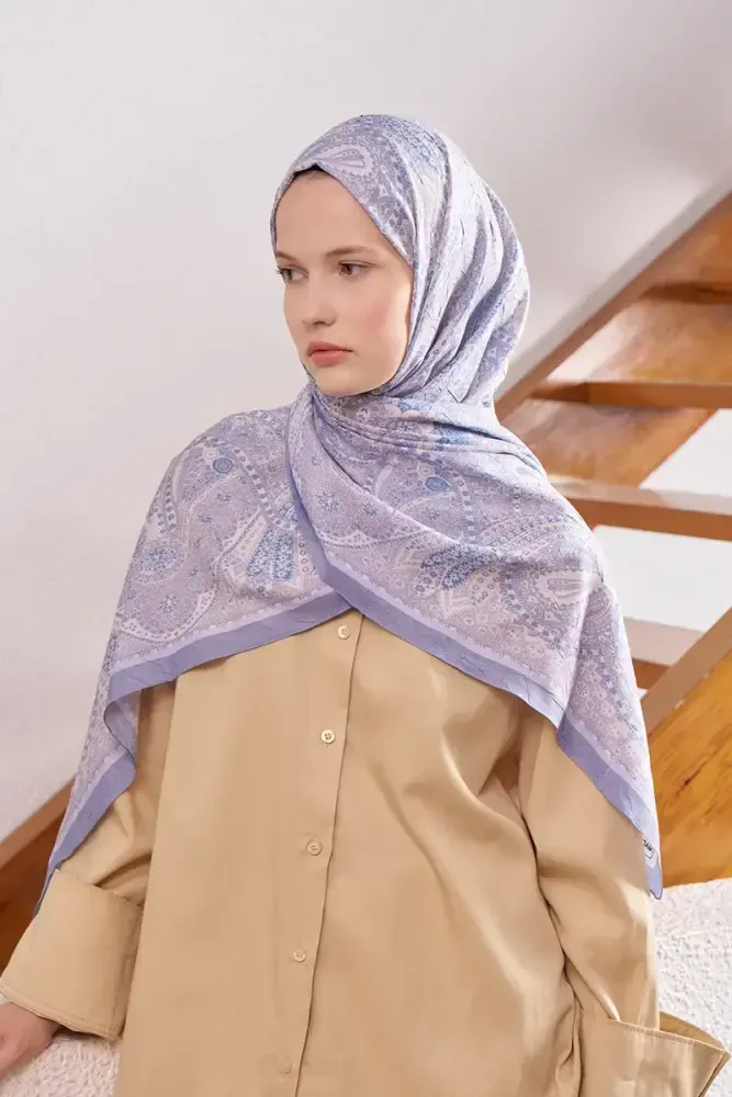 Live Siena Desen Şal - Mavi - MADAME POLO