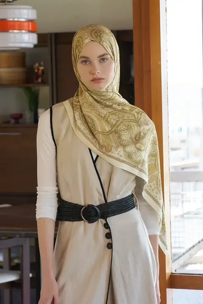 Live Siena Desen Şal - Sarı - MADAME POLO