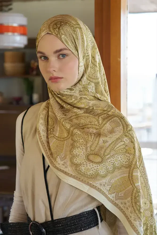 Live Siena Desen Şal - Sarı - MADAME POLO