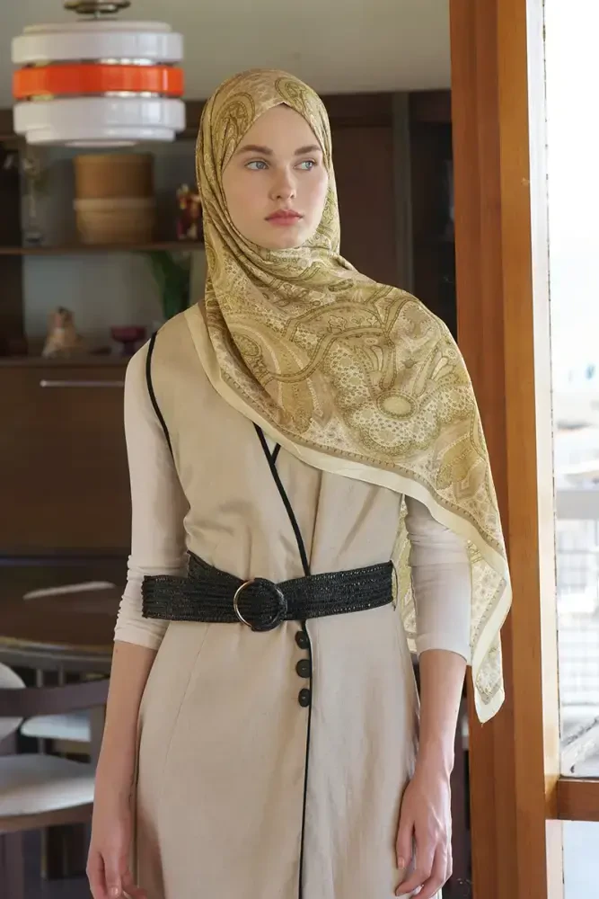 Live Siena Desen Şal - Sarı - MADAME POLO