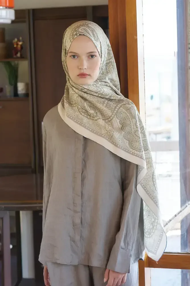 Live Siena Desen Şal - Yağ Yeşili - 1