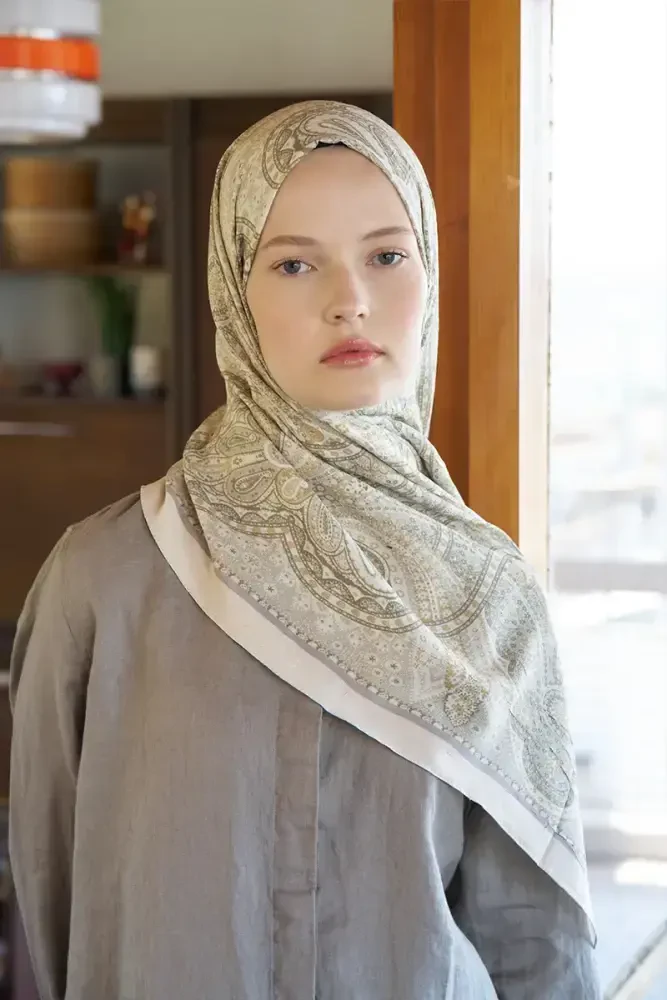 Live Siena Desen Şal - Yağ Yeşili - MADAME POLO